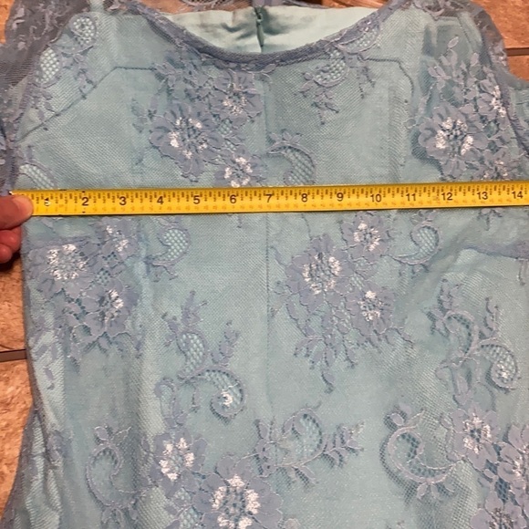 Baby Blue Asymmetrical Lace Overlay Size Medium Dress - Picture 12 of 13